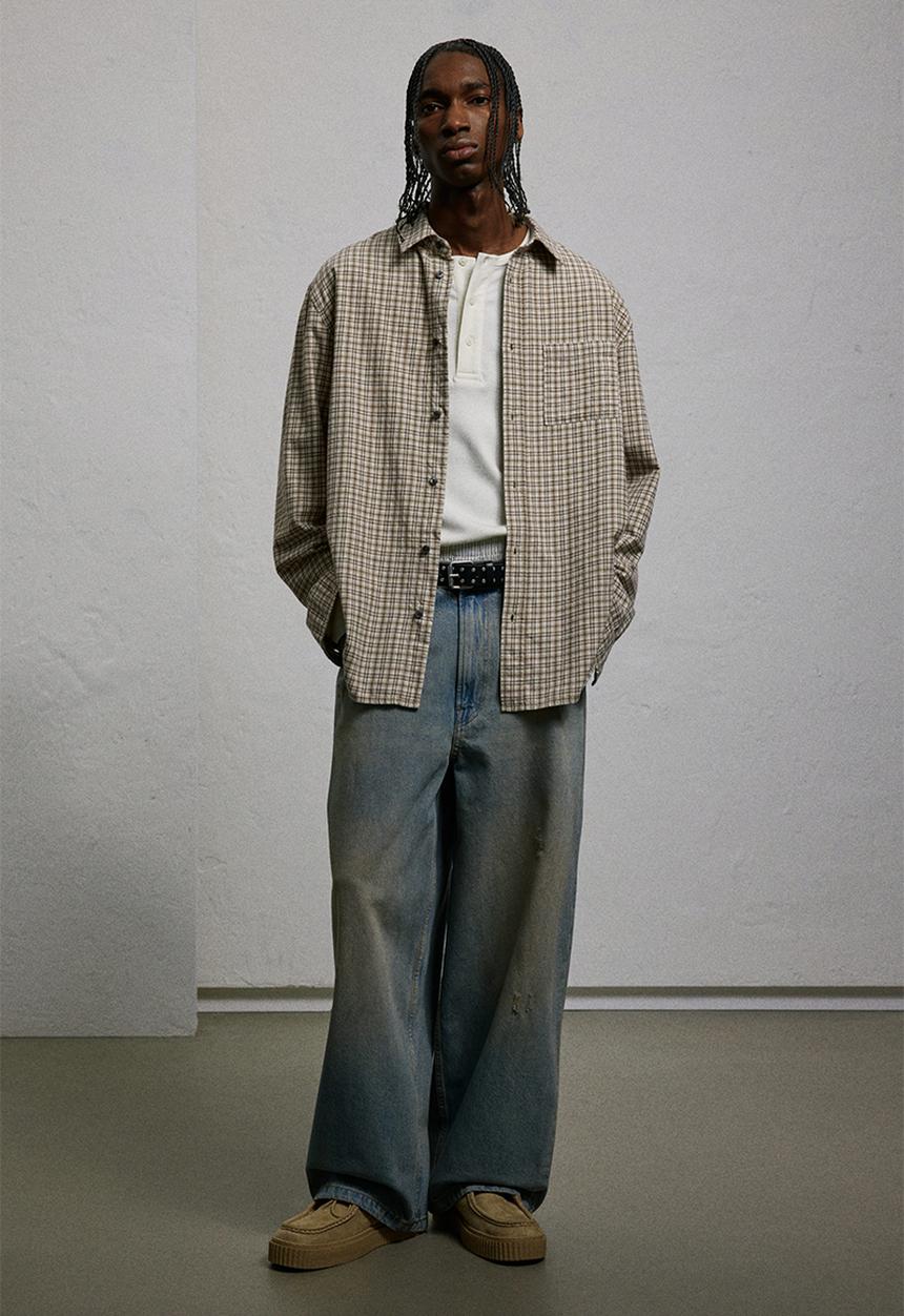 H&M - Loose fit flannel shirt - beige checked