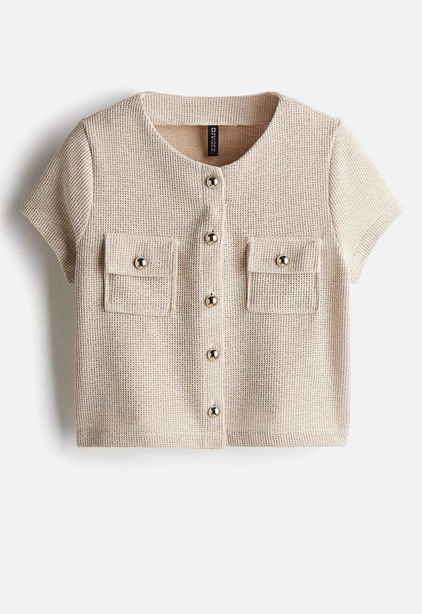 H&M - Waffled jersey top - beige
