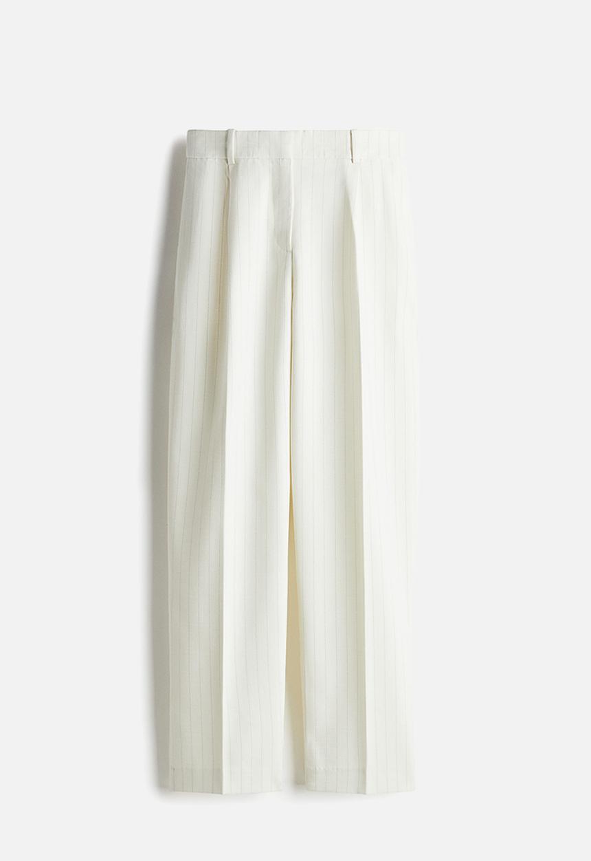 H&M - Tapered tailored trousers - cream pinstriped