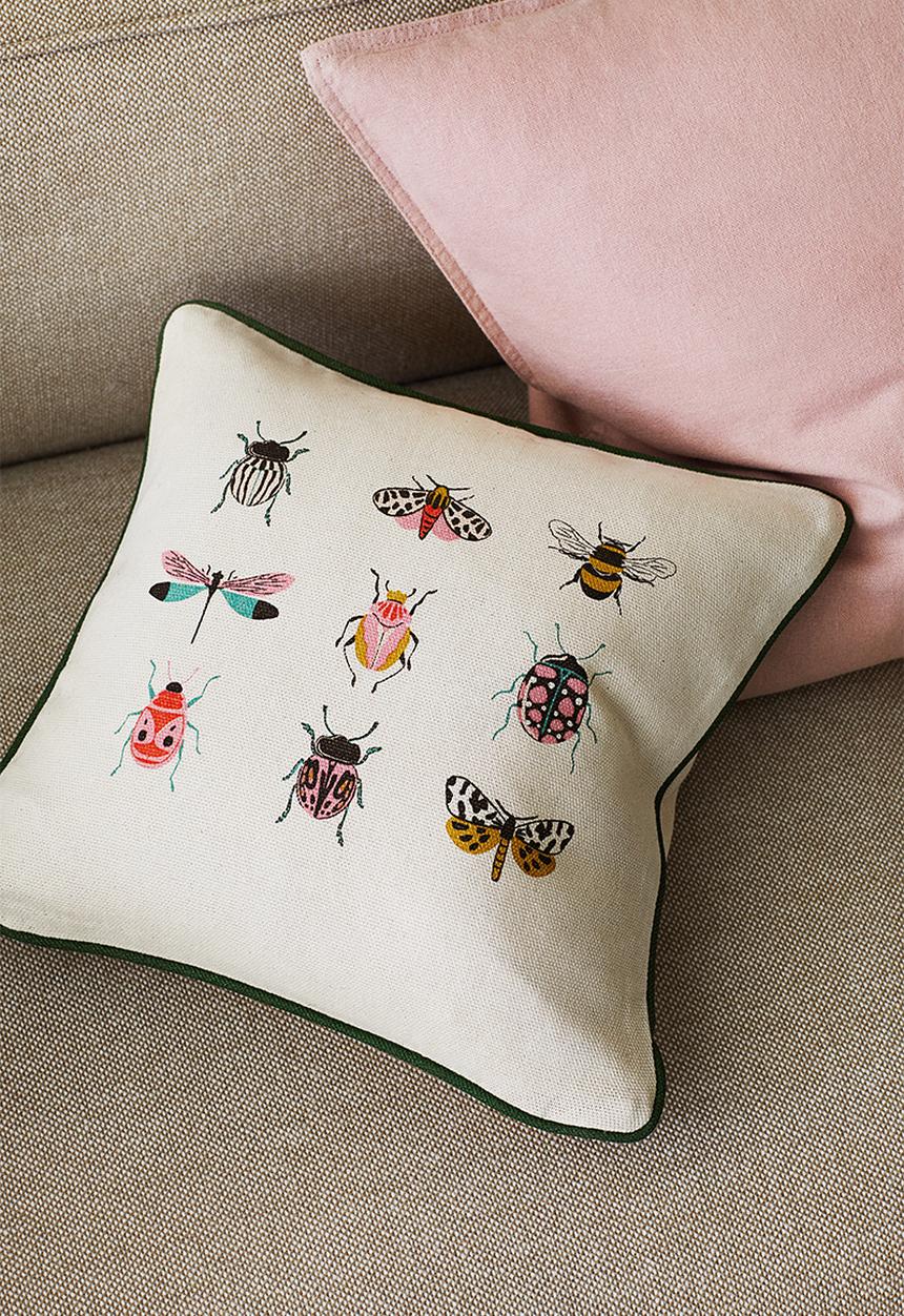 H&M - Printed cotton cushion cover - beige,multi