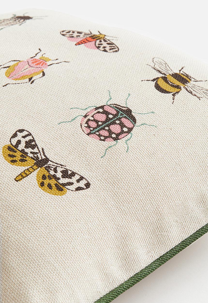H&M - Printed cotton cushion cover - beige,multi