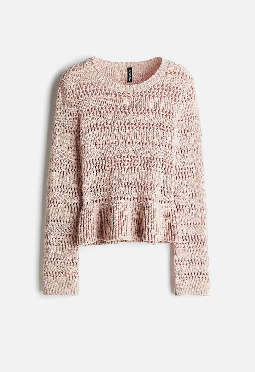 H&M - Pointelle-knit peplum jumper - light dusty pink