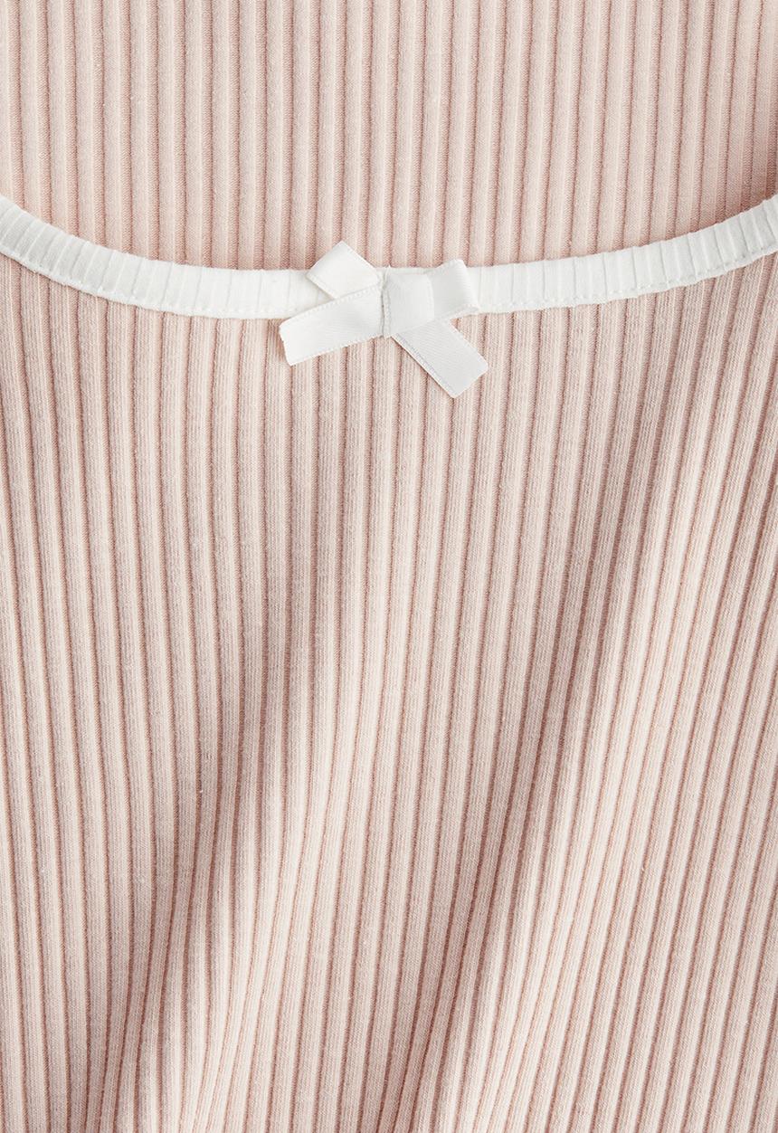 H&M - Overlock-detail ribbed top - light dusty pink