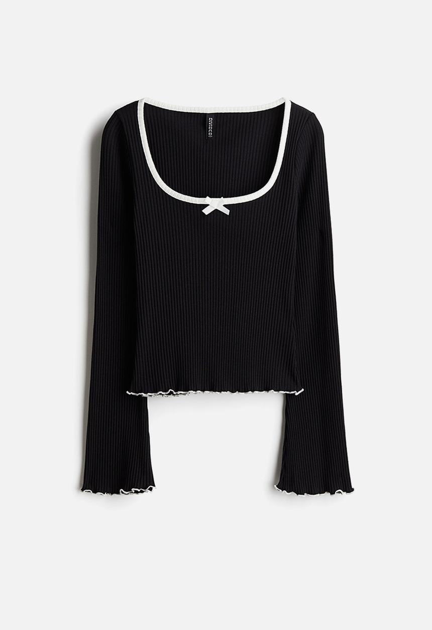 H&M - Overlock-detail ribbed top - black
