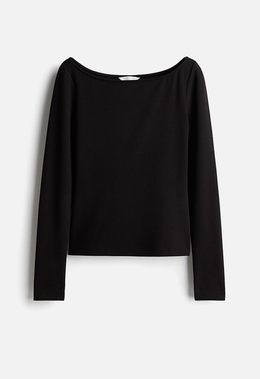 Boat-neck top - black - 1267582001