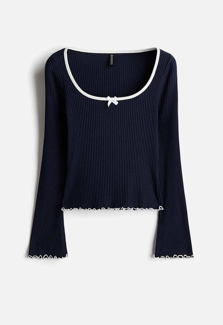 H&M - Overlock-detail ribbed top - navy blue
