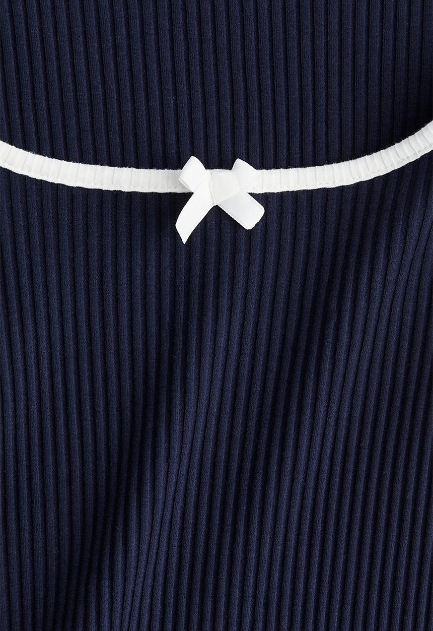 H&M - Overlock-detail ribbed top - navy blue
