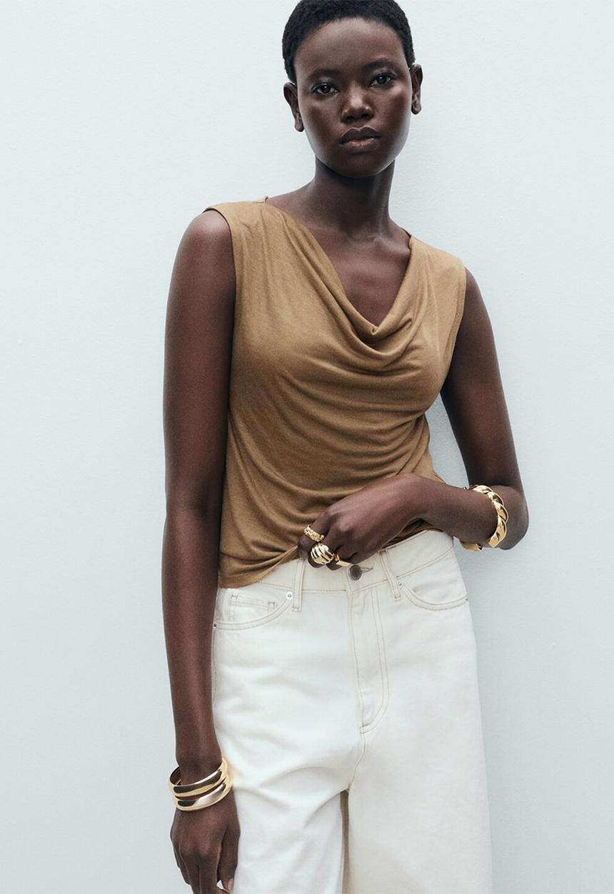MANGO - Top Marcelin - Beige & Khaki