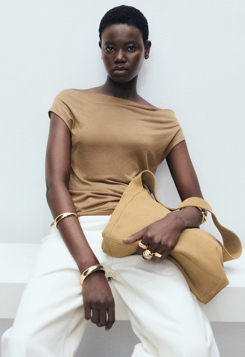 MANGO - Top Marcelin - Beige & Khaki