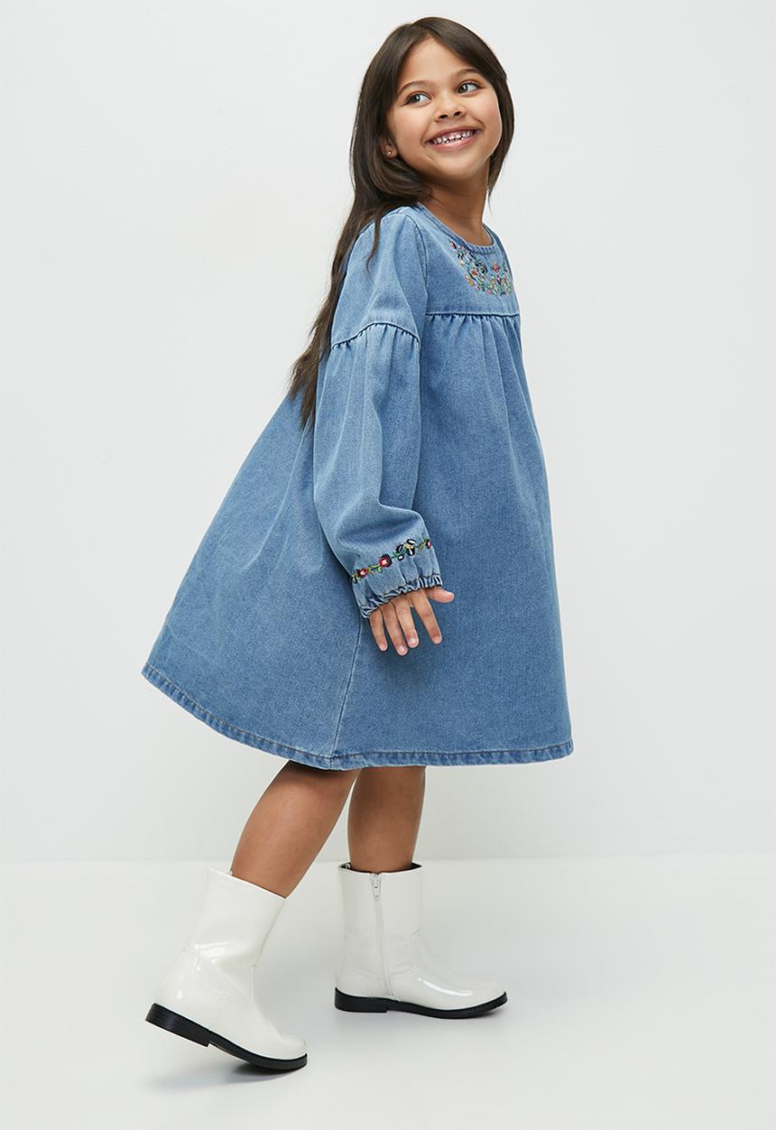 Pop Candy - Floral applique denim dress-blue