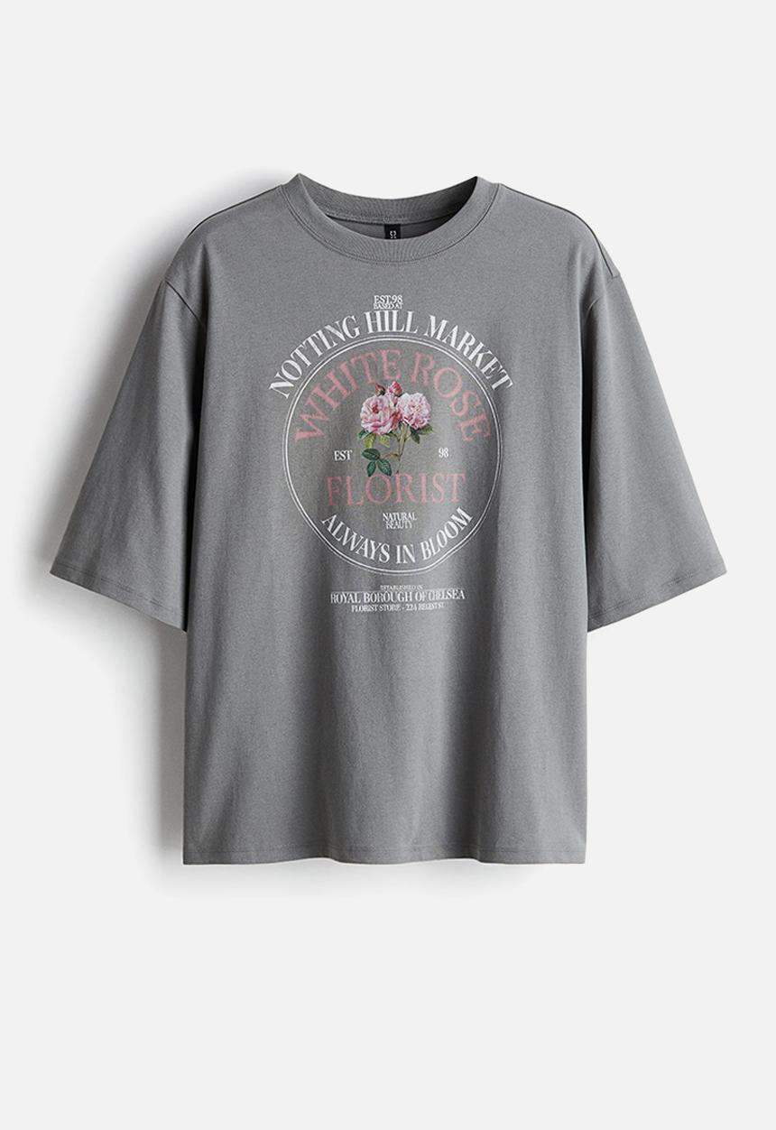 H&M - Oversized t-shirt - grey flowers