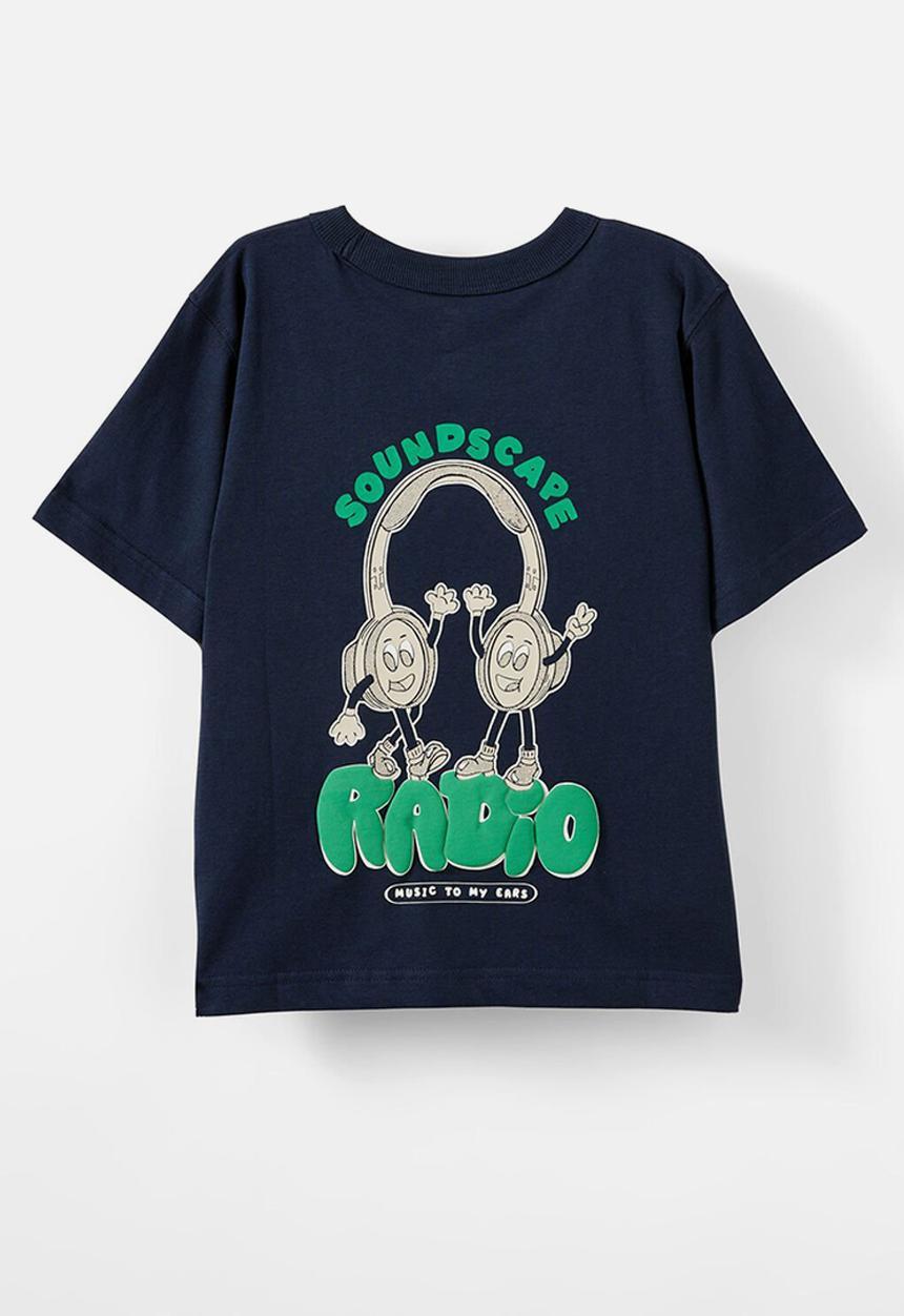 Cotton On - Jonny Short Sleeve Graphic Print Tee - Squid Ink/Soundscape Radio