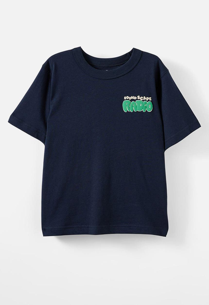 Cotton On - Jonny Short Sleeve Graphic Print Tee - Squid Ink/Soundscape Radio