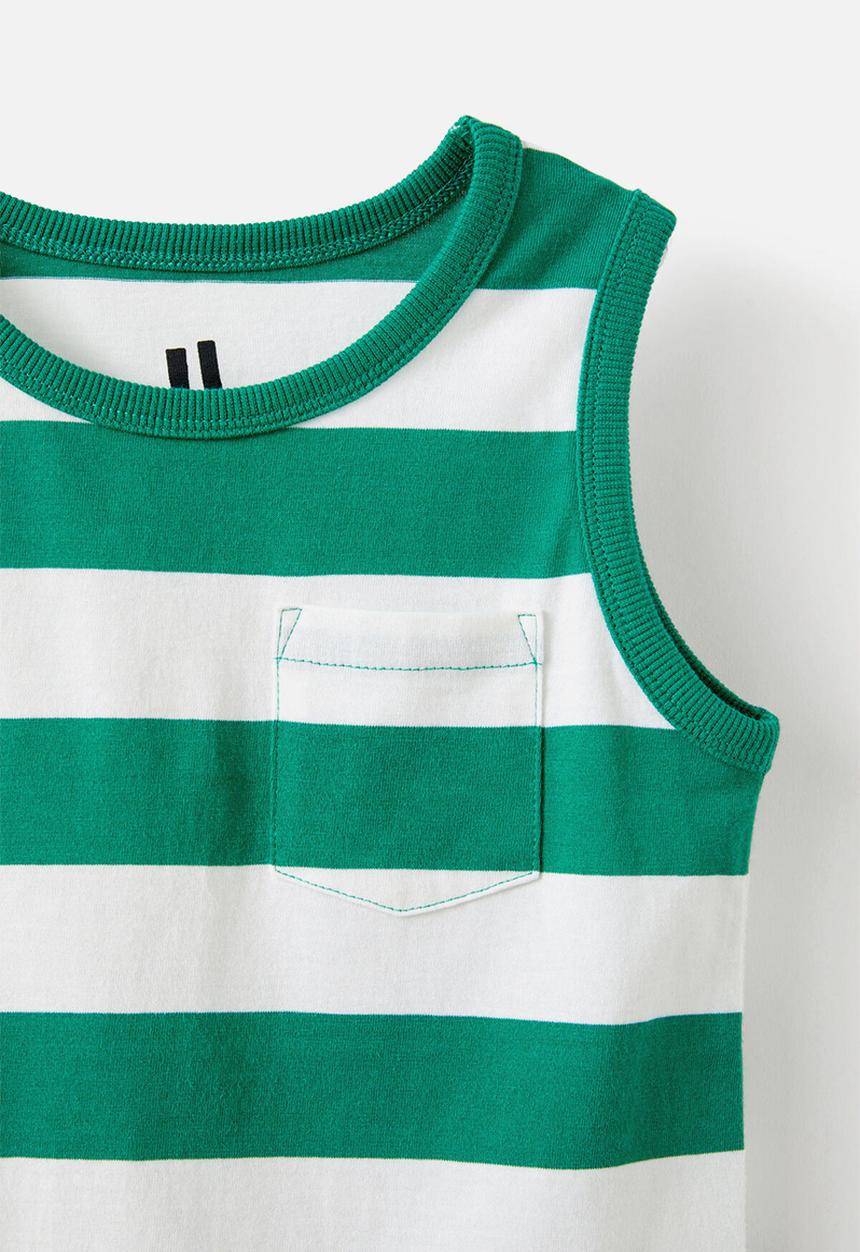 Cotton On - The Essential Tank - Egyptian Green/Vanilla Stripe