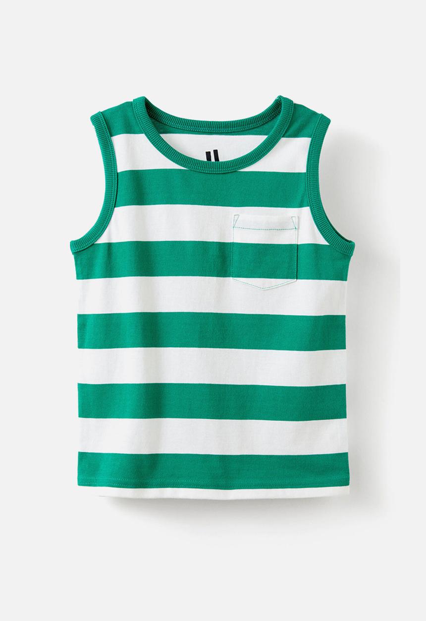 Cotton On - The Essential Tank - Egyptian Green/Vanilla Stripe
