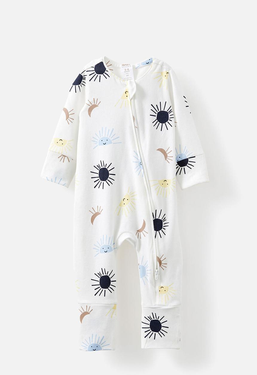 Cotton On - The long sleeve zip romper - vanilla-dawn blue/hello sunshine