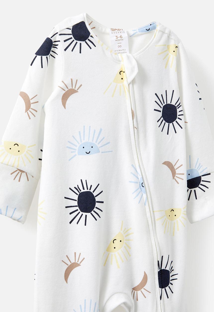 Cotton On - The long sleeve zip romper - vanilla-dawn blue/hello sunshine