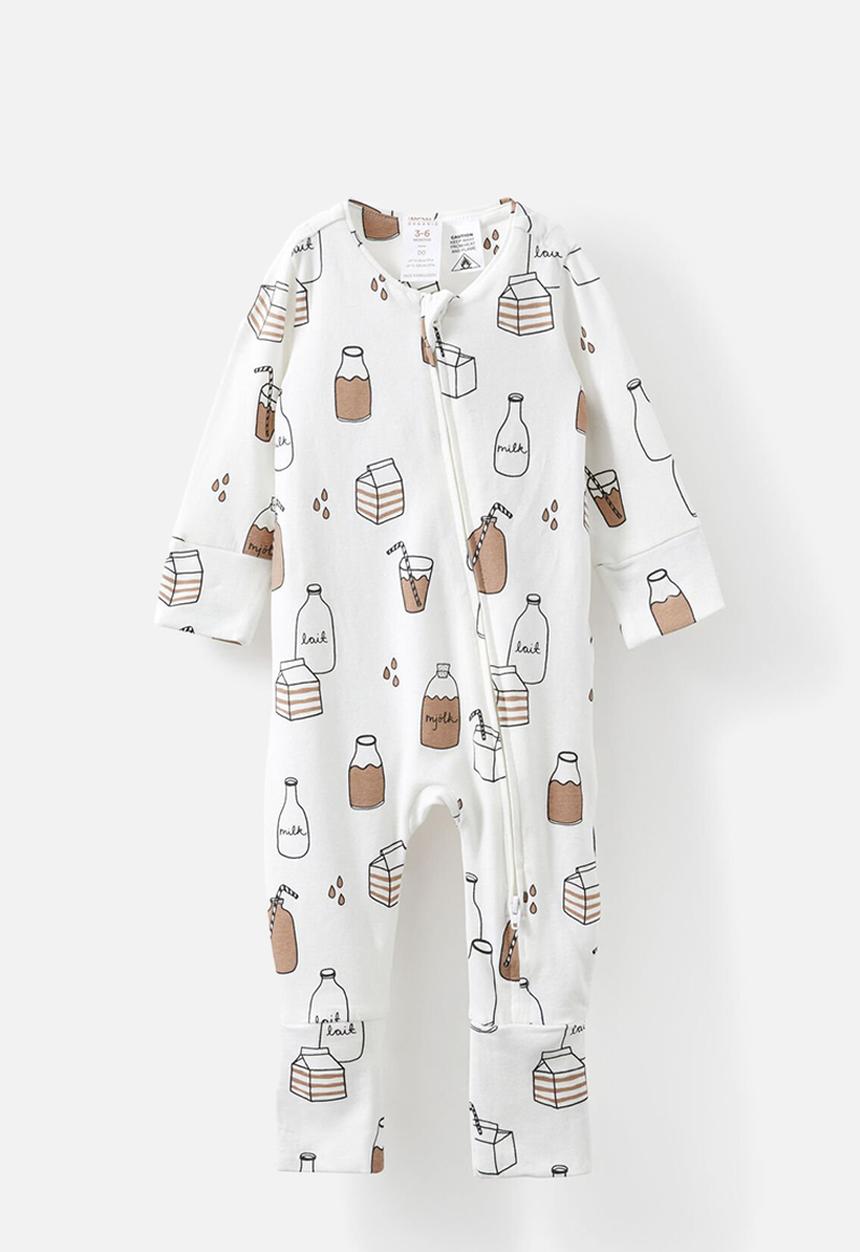 Cotton On - The long sleeve zip romper - vanilla/chocolate milk