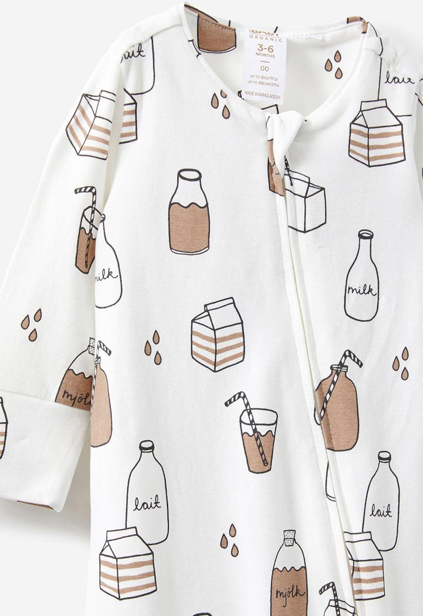 Cotton On - The long sleeve zip romper - vanilla/chocolate milk