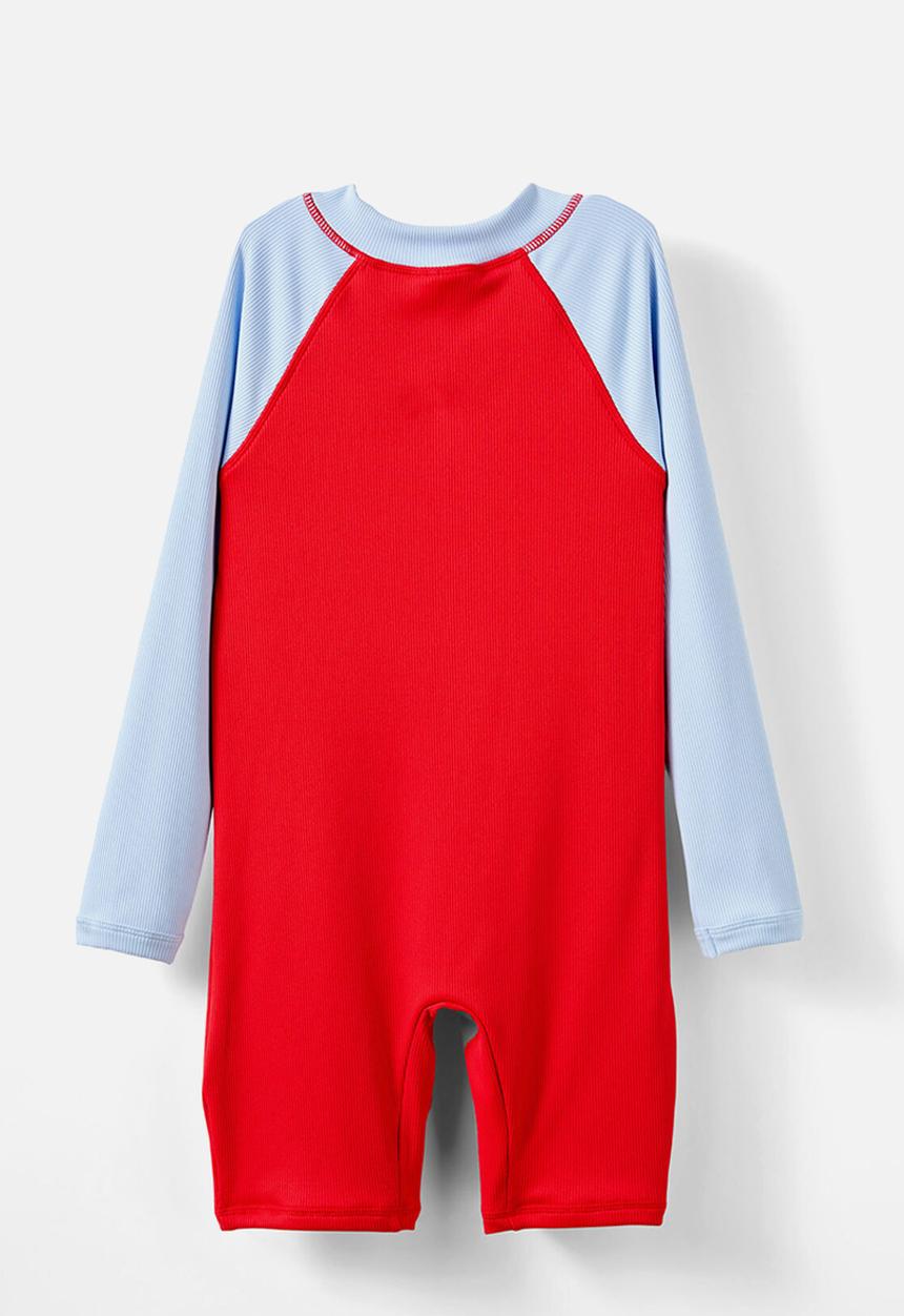 Cotton On - Felix Long Sleeve All In One - Varsity Red/Dawn Blue Splice
