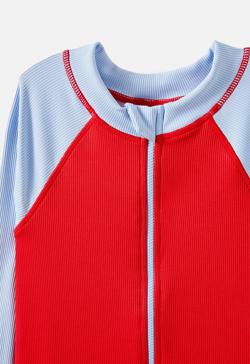 Cotton On - Felix Long Sleeve All In One - Varsity Red/Dawn Blue Splice
