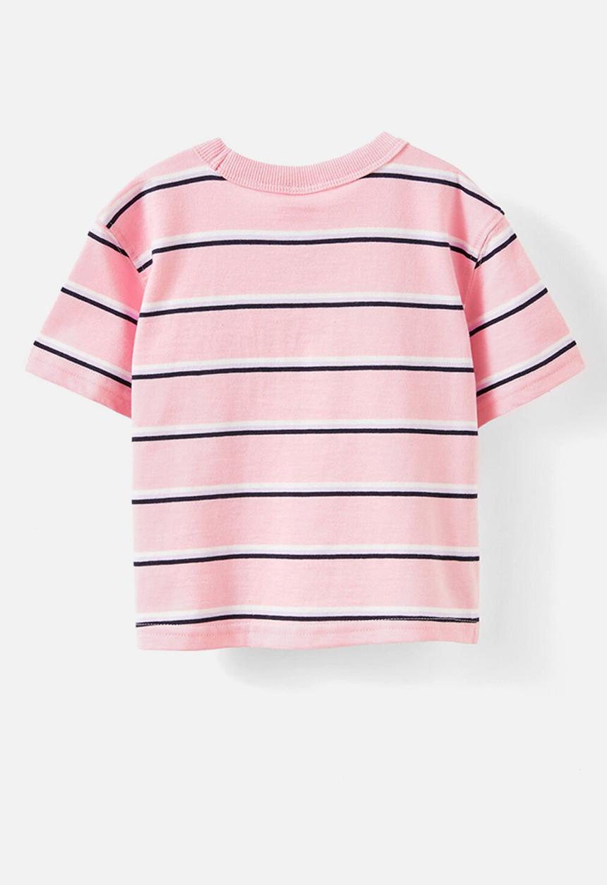 Cotton On - Bobbi short sleeve graphic tee - blush pink stripe/bubbacino