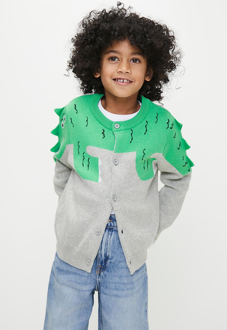 Pop Candy - Button down cardigan - green & grey