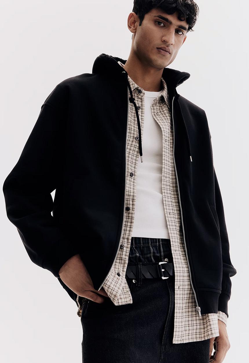 H&M - Relaxed fit zip through hoodie - black