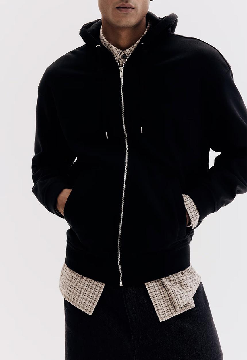 H&M - Relaxed fit zip through hoodie - black