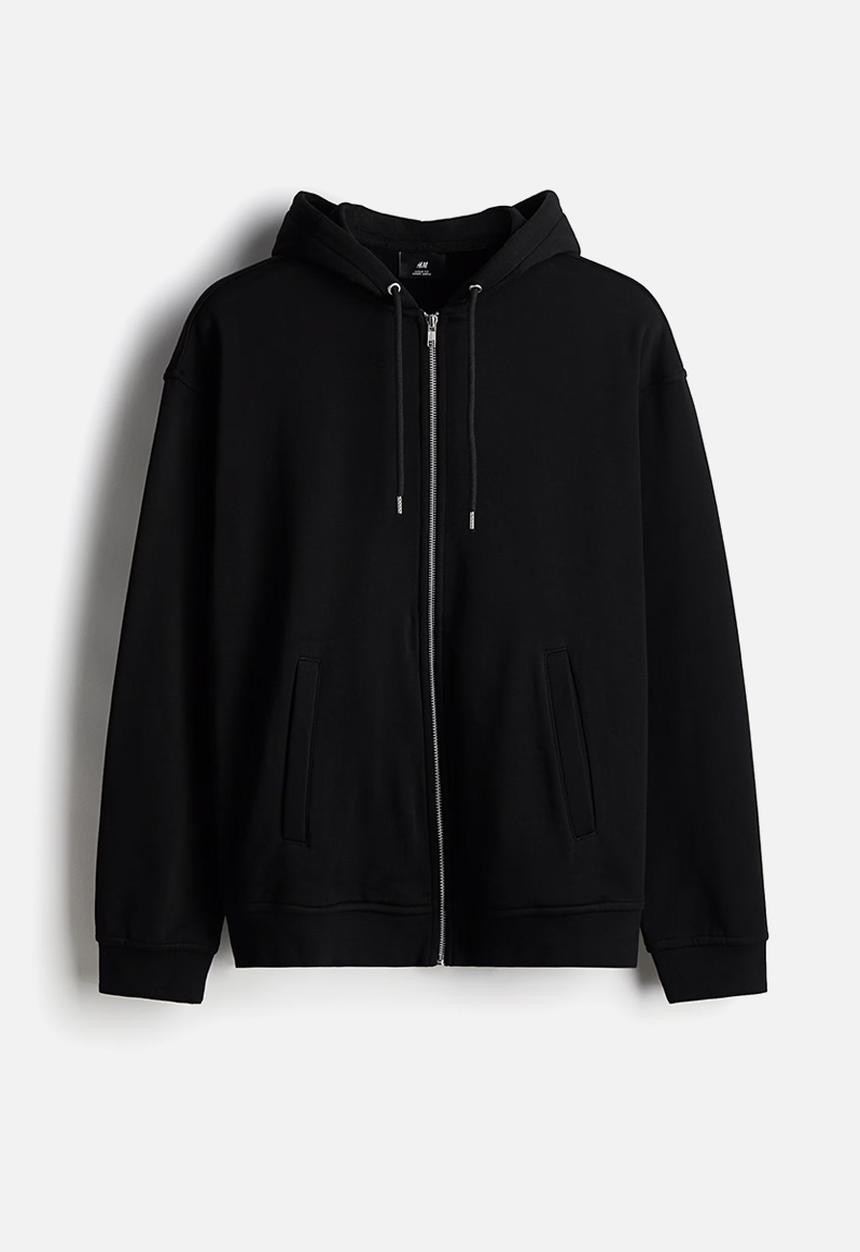 H&M - Relaxed fit zip through hoodie - black