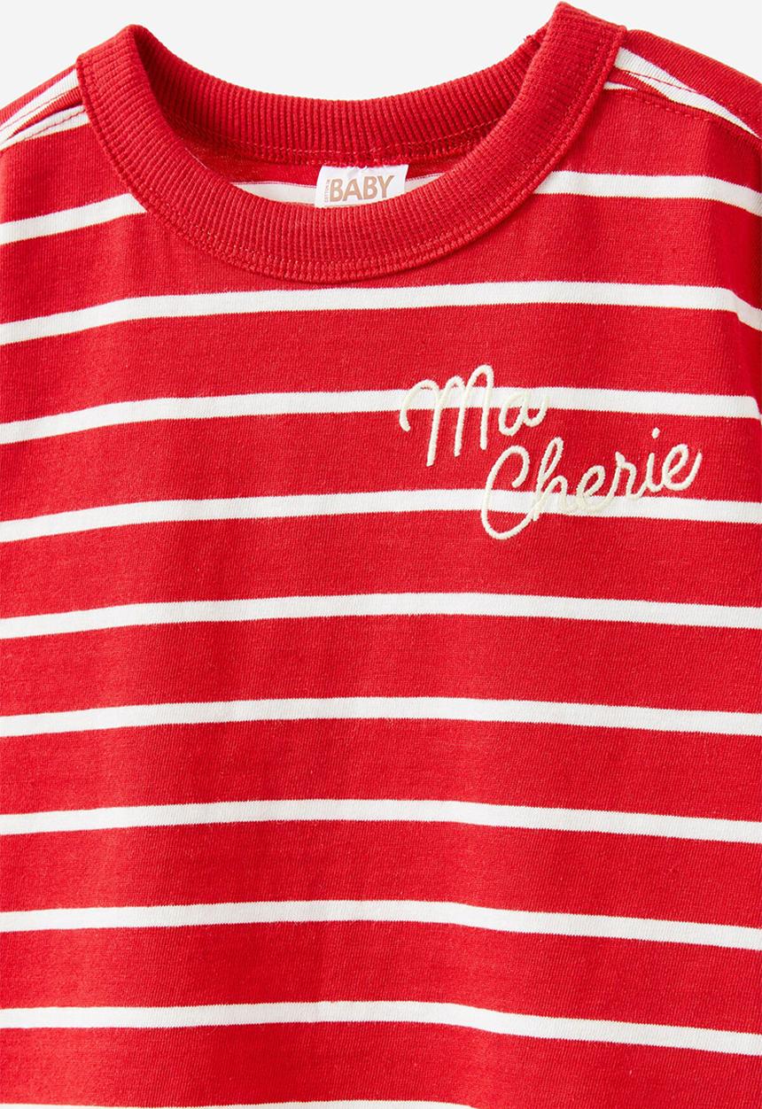 Cotton On - Bobbi short sleeve graphic tee - varsity red vanilla stripe/ma cherie