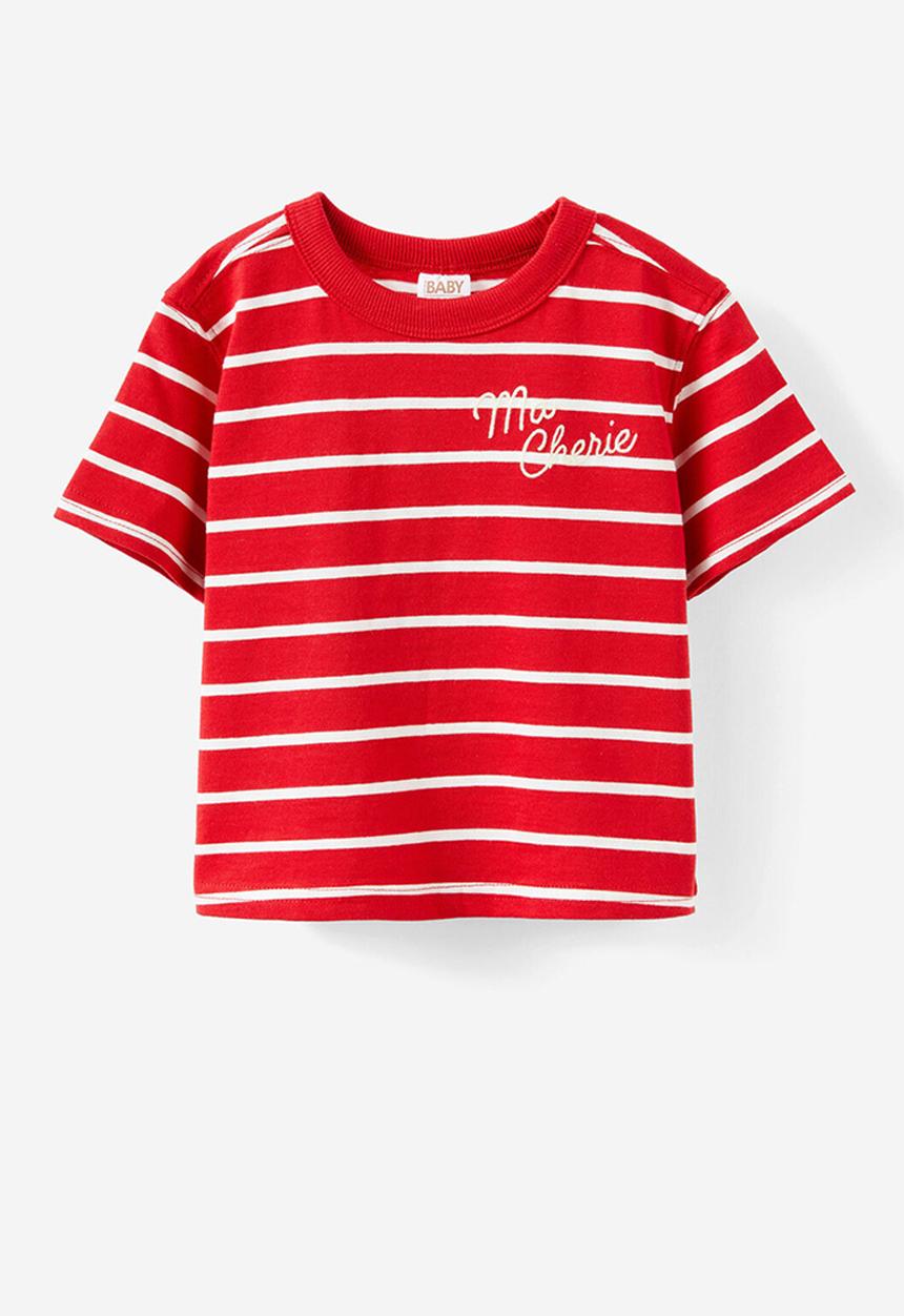 Cotton On - Bobbi short sleeve graphic tee - varsity red vanilla stripe/ma cherie