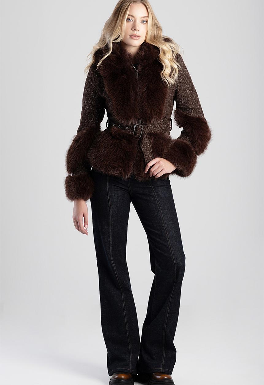 SISSY BOY - Belted Jacket With Faux Fur Details - brown