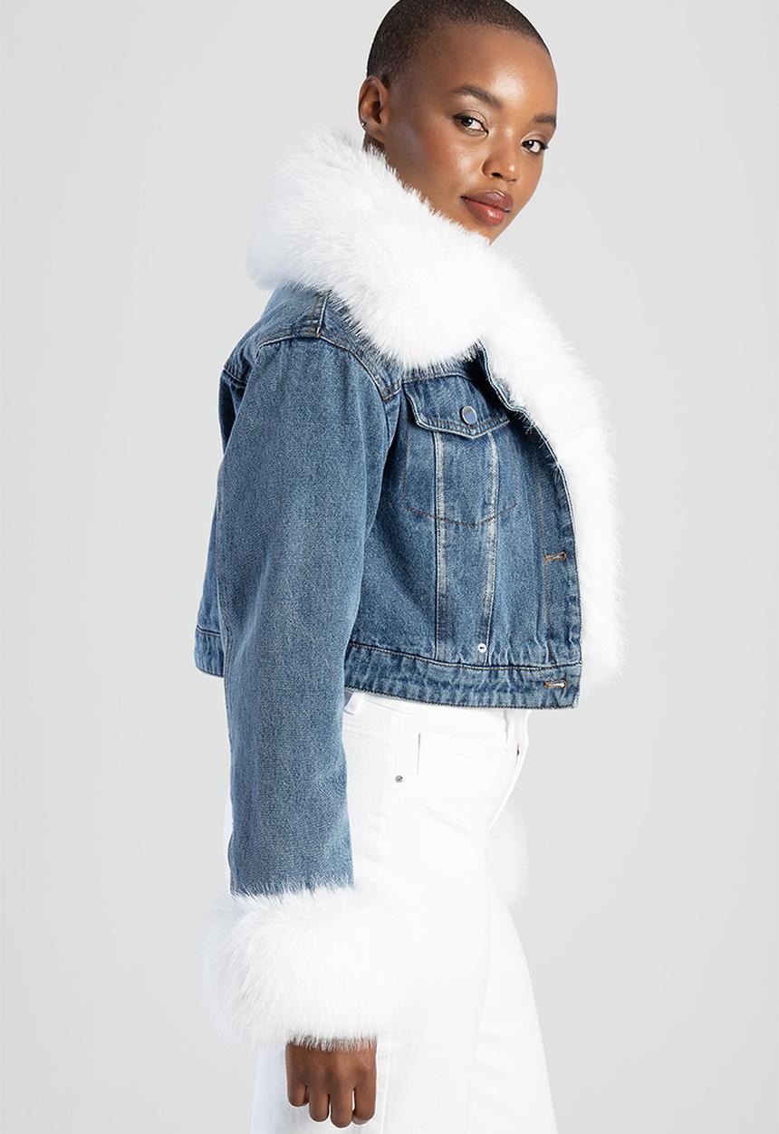 SISSY BOY - Denim Cropped Jacket With Faux Fur Collar And Cuffs - Denim