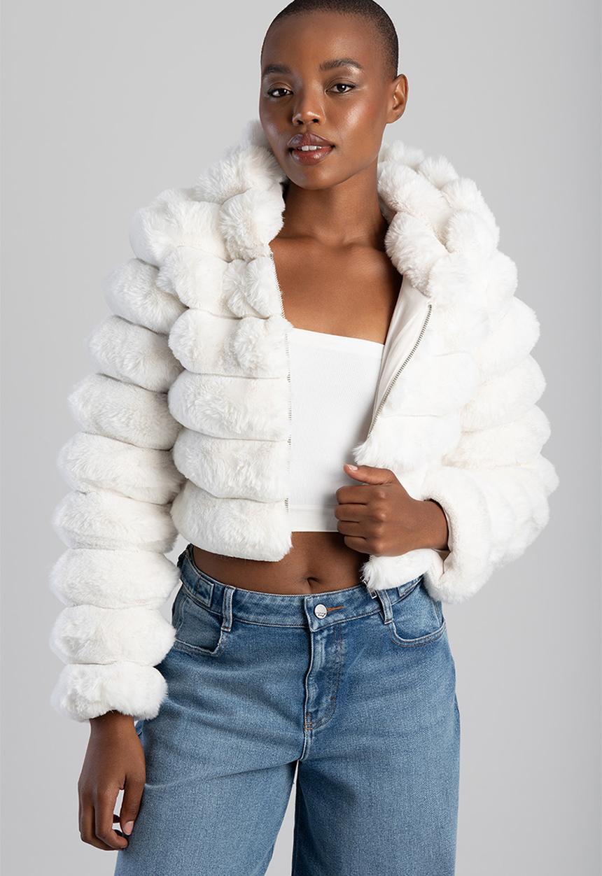 SISSY BOY - Faux Fur Quilted Jacket With Hood - Cream