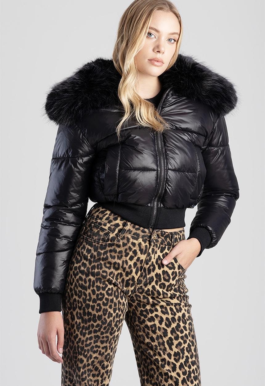 SISSY BOY - Puffer Jacket With Faux Fur Collar - Black