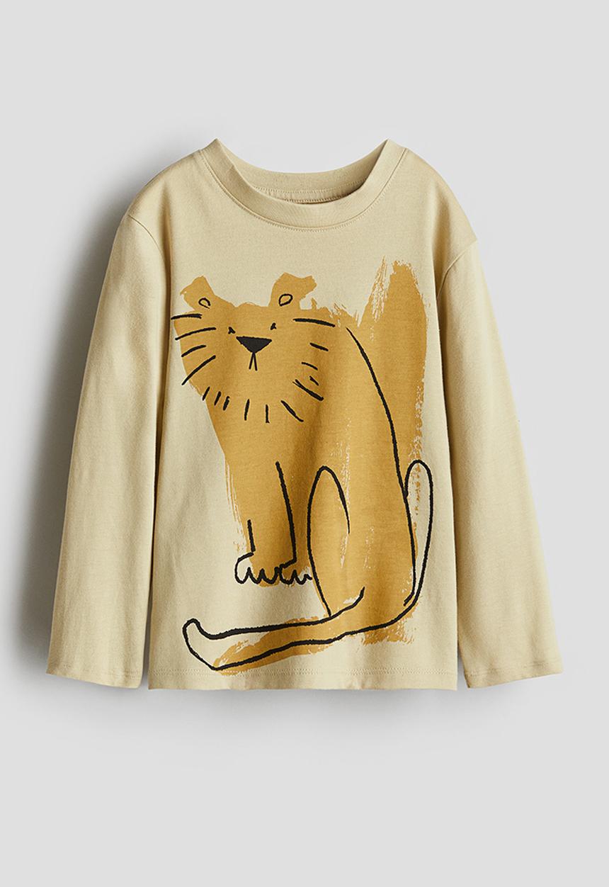 H&M - Printed jersey top - beige lion