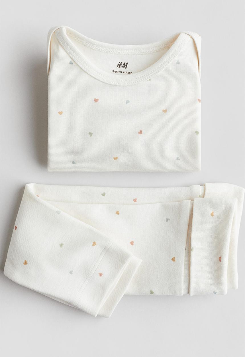 H&M - 2-Piece cotton jersey set - white hearts