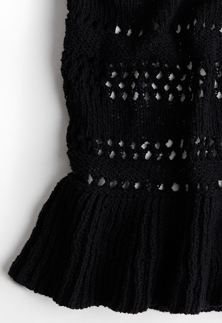H&M - Pointelle-knit peplum jumper - black