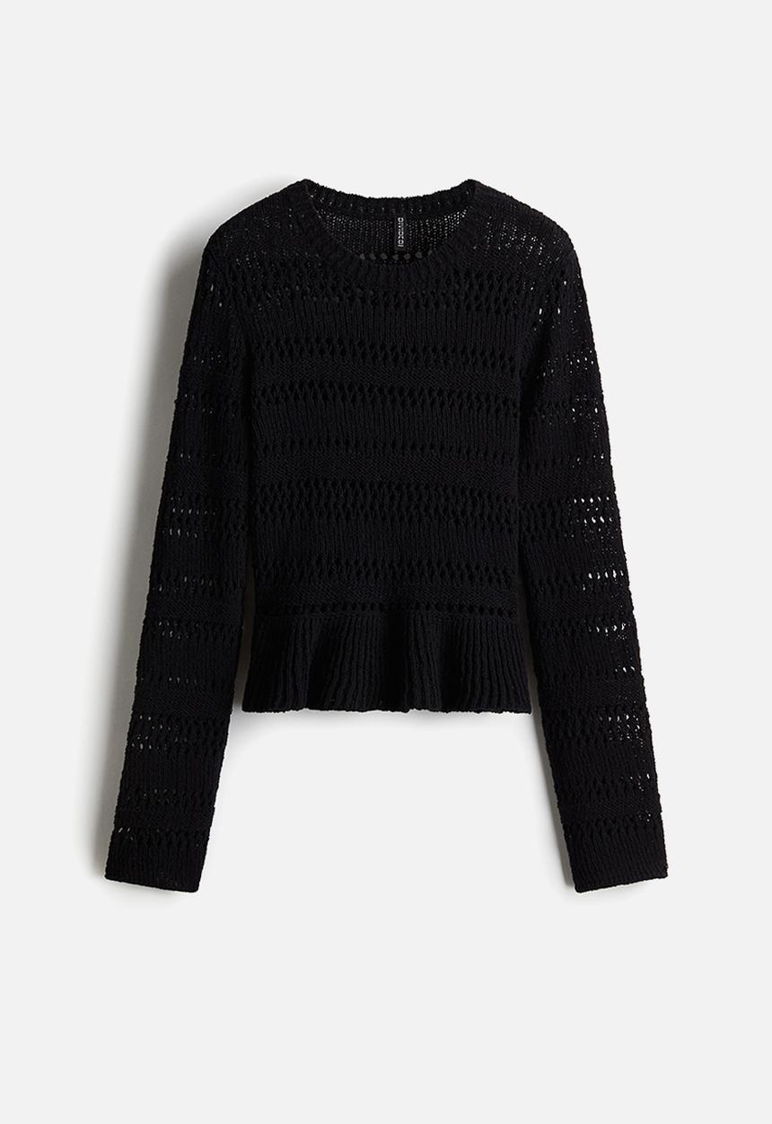 H&M - Pointelle-knit peplum jumper - black
