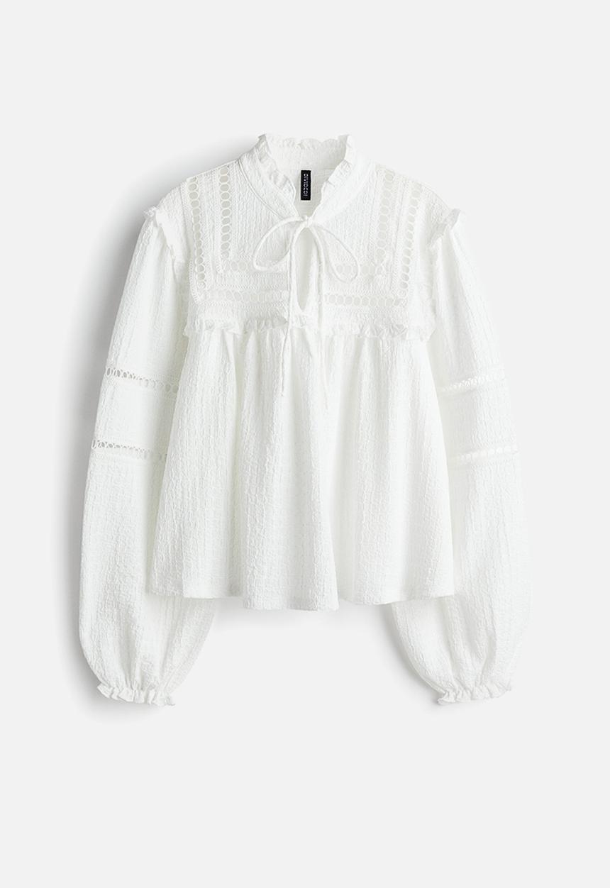 H&M - Oversized frill-trimmed blouse - white