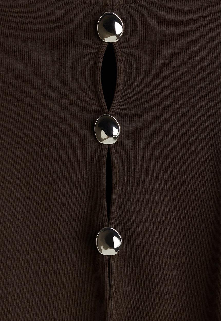 H&M - Button-detail ribbed top - dark brown 