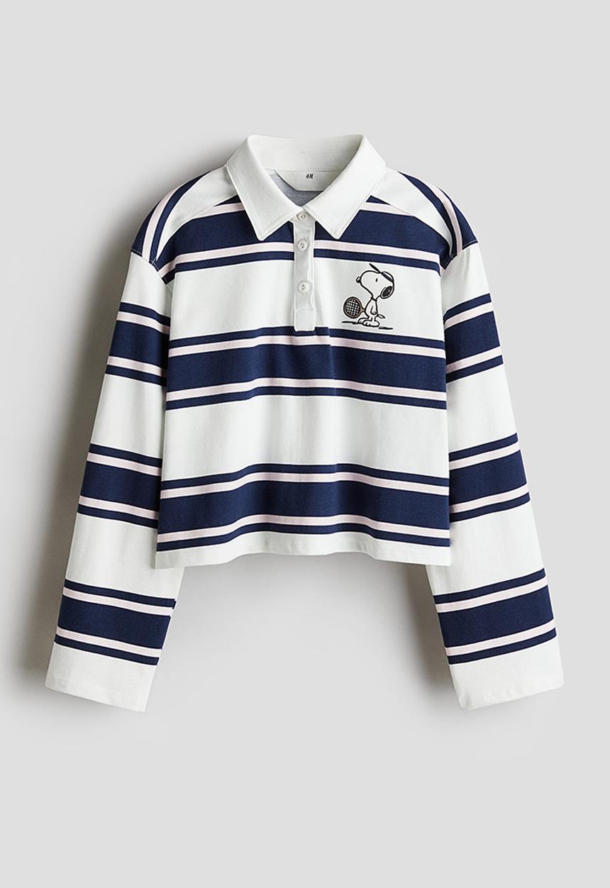 H&M - Boxy rugby shirt - white/snoopy 