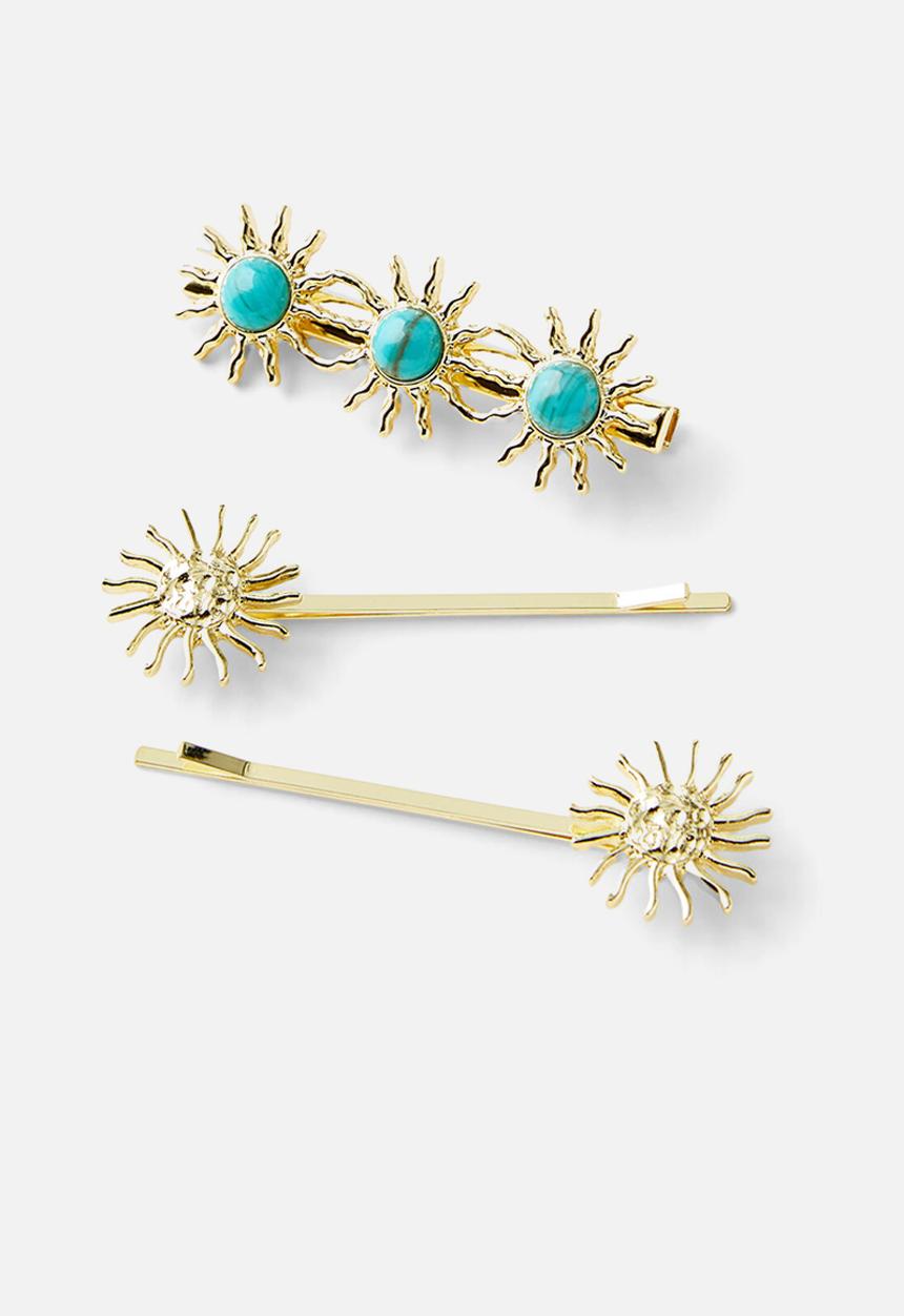 Rubi - Amelia hair clip- gold sun/turquoise