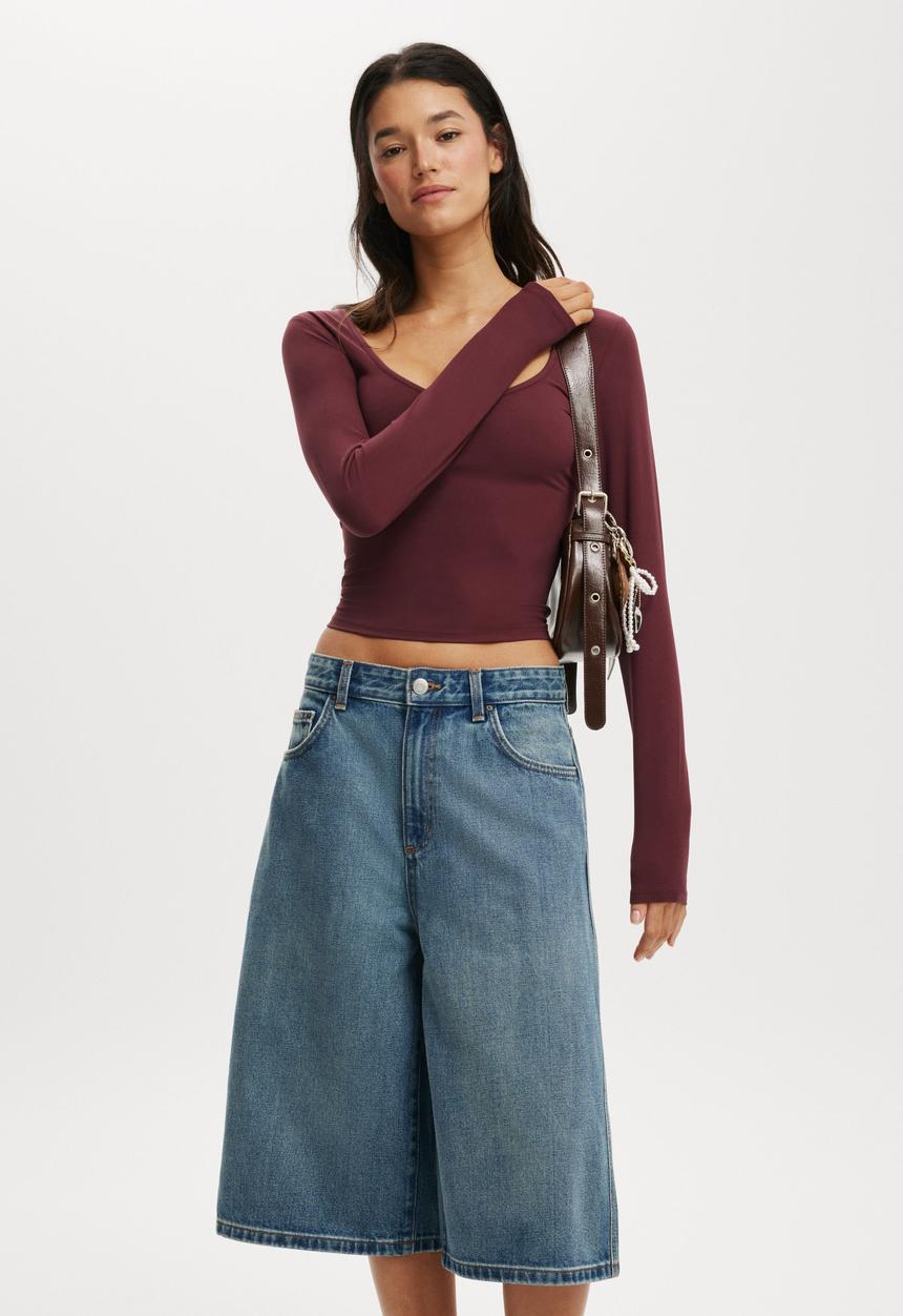 Cotton On - 91 baggy denim jort-1991 stars len blue