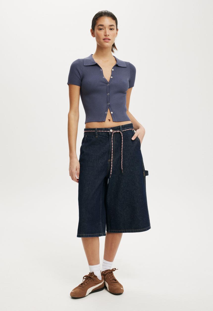 Cotton On - 91 baggy denim jort - shutter blue carpenter