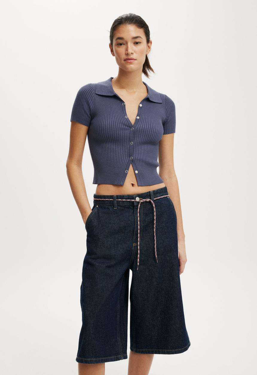 Cotton On - 91 baggy denim jort - shutter blue carpenter