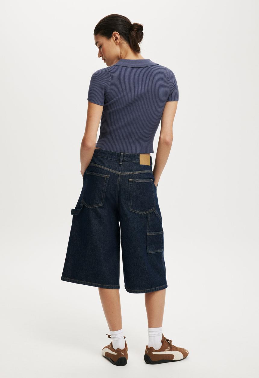 Cotton On - 91 baggy denim jort - shutter blue carpenter