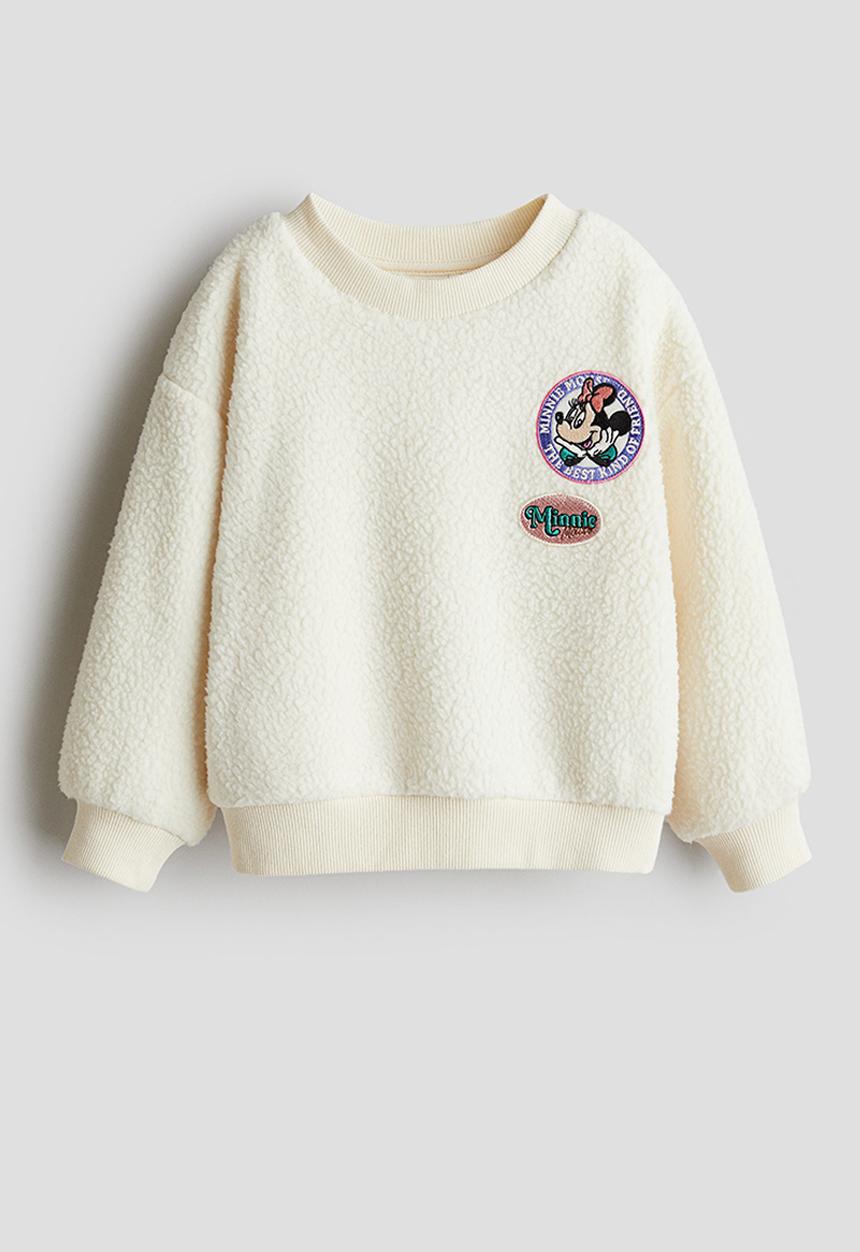 H&M - Appliquéd teddy sweatshirt - cream minnie mouse