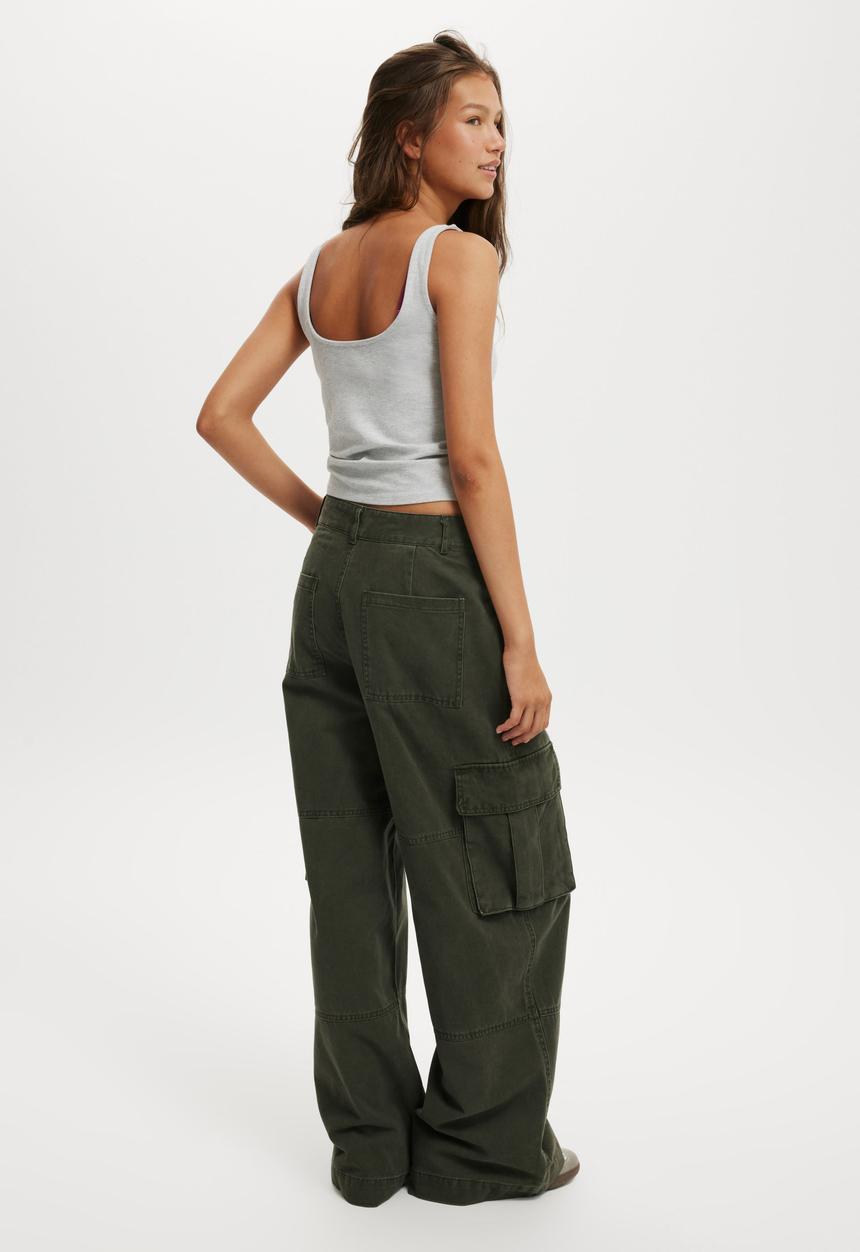 Cotton On - Benny cargo pant - dark washed green